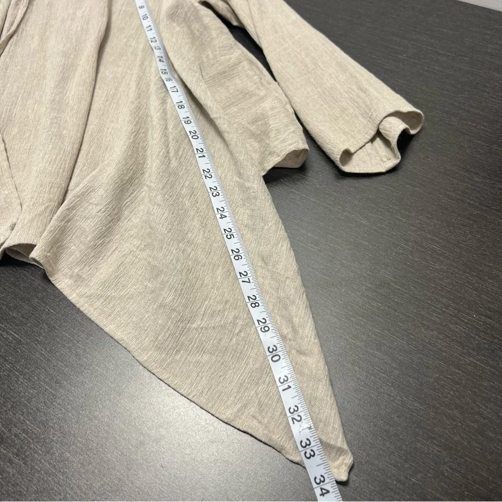Eileen Fisher XL Coastal Linen Cotton Blend Open Front Drape Cardigan Lagenlook